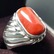 未經處理的真珊瑚戒指 男士珊瑚戒指 Marjan 戒指 頂部橘紅色珊瑚
