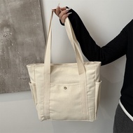 Aesthetic Tote Bag for Men & Women Korean Style Minimalist Plain White Black Canvas Tote Bag