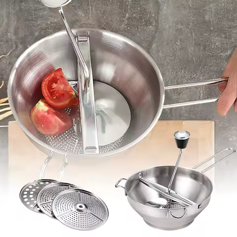 Stainless Rotary Food Mill Multifunctional Jams Mill with 3 Milling Discs Durable Manual Food Grinde
