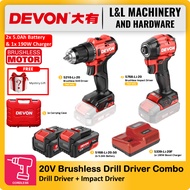 DEVON 20V Cordless Brushless Drill Driver Combo - 5210-Li-20 Drill Driver + 5768-Li-20 Impact Driver