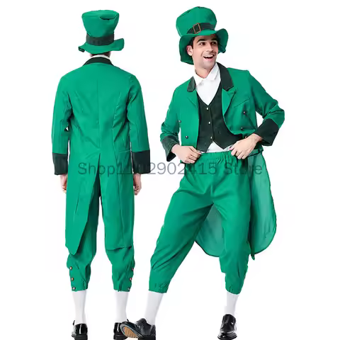 Ireland St.Patrick Day Costume For Adult Kids Green Leprechaun Festival Outfit For Father Child Son 