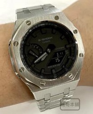 【威哥本舖】G-Shock 全新不鏽鋼改裝實品 GA-2100改裝 黑魂 GA-2100-1A1 已改含錶（全銀款）