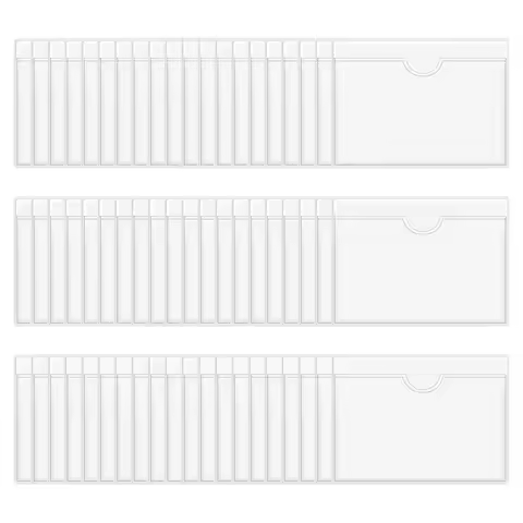 60Pcs Self-Adhesive Label Holder Card Pockets Label Holder Clear Library Card Holders with Top Open 