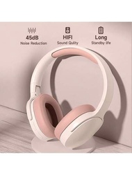 SIMSONLAB粉色耳罩3D環繞立體聲雙麥克風耳機，有線/藍牙/無線降噪耳機，穩定清晰傳輸，長電池續航。輕便可收縮，適合運動，電競遊戲。與手機和電腦兼容。