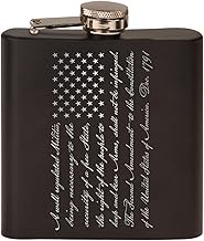 USA 2nd Amendment Second Veteran American Flag Stainless Steel Hip Flask Premium Matte Black Makes a