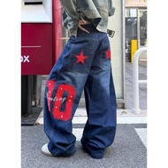 baggy jeans men y2k y2k jeans Trendy American Retro Street Hip-Hop Embroidered Stitching Jeans Men W
