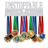 PH PandaHall Unstoppable Medal Holder Silver Medals Display Frame 17 Hooks Medals Display Metal Meda