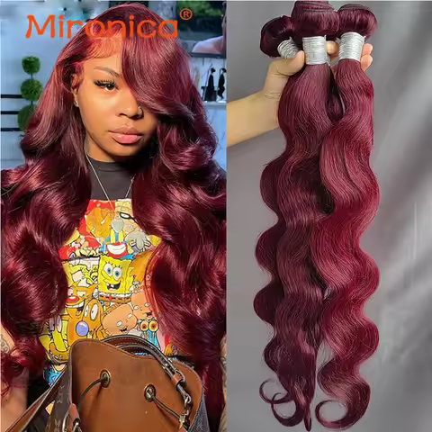 99J COLOR Burgund Red Body Wave Human Hair 1/3/4Bundles Hair Extensions for African American Remy Ha