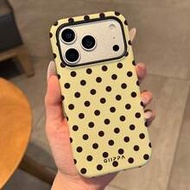 1pc Cream-Colored Background With Black Polka Dot Print Design Phone 17 Pro Max Case, Compatible Wit