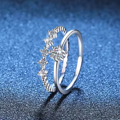 Original 14K 18K White Gold Ring for Women Au585 Au750 Two Rings Set Moissanite Anniversary Engageme