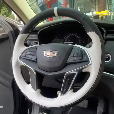For Cadillac CT6 XT5 2016-2018 Braid White Leather Car Steering Wheel Cover Interior Accessories