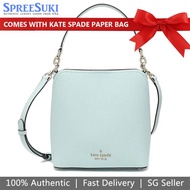 Kate Spade Handbag With Gift Paper Bag Crossbody Bag Refined Grain Small Bucket Bag Blue Glow # WKR00439