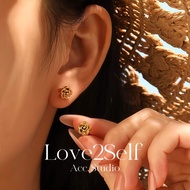 【Love2self】E344 Women Vintage 3D Rose Flower Stud Earrings Stainless Steel Waterproof Tarnish Free H