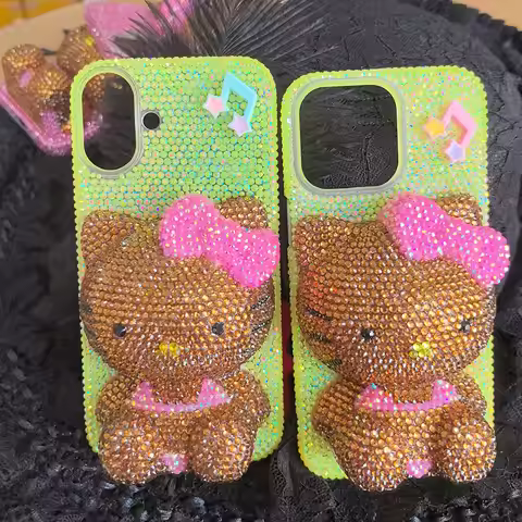 Hello Kitty Rhinestone Bling Crystal Phone Case Chain For iPhone17 16 15 14 13 12 11Pro Max X Xs XR 