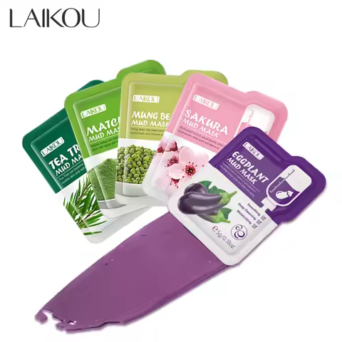 LAIKOU 5pcs Mud Mask Clay Mask Sakura Matcha Eggplant Tea Tree Mung Bean Oil-Control Deep Cleansing 