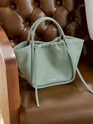 (Pre-Order 14 วัน)MARROQUE Elegant Cowhide Leather Mini Papillon Tote Crossbody Bag in Jade