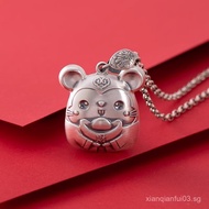 Silver rat pendant necklace, fortune rat, solid sterling silver, zodiac pendant s999Silver necklace 