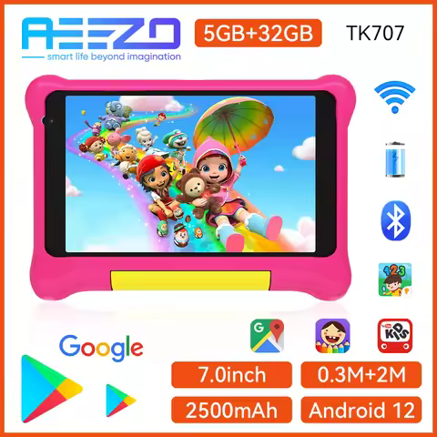 AEEZO TK707 Kids Tablet 7 Inch Android 12 Quad Core 5GB+32GB WiFi 5000mAh Battery Dual Camera Childr