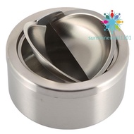 Home &amp; Living Stainless Steel Lidded Ashtray Silver Round Windproof Ashtray with Cover Portable Outd