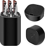 Universal Knife Block without Knives, Stylish Knife Holder with 21 Flexible Slots and Clever Drain D