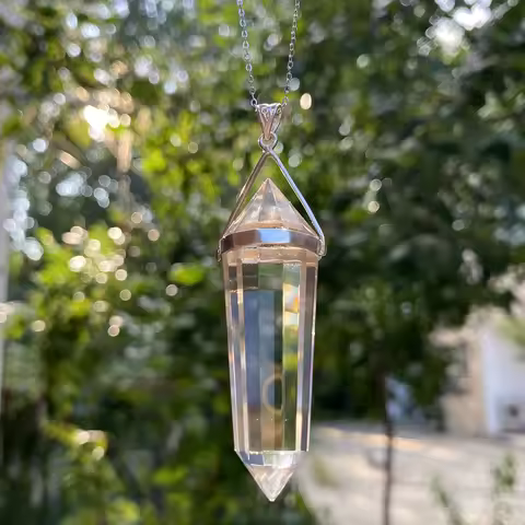 Unit One Piece 925Silver With Natural Clear Quartz Spirit Healing Crystal Vogel Wand Pendulum Neckla