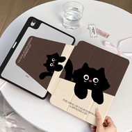 case iPad Pro11 2024 Air7 Gen11 Air6 Air5/4 10.9 MINI7 ที่ใส่ปากกา แมวดำน่ารัก เคสiPadหมุน 360° Gen9