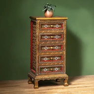 ตู้เดินเส้นติดกระจก ไทยโบราณ ตู้เก็บของ 5ลิ้นชัก สีทอง ตู้โบราณ ของตกแต่งบ้าน ทรงสูง lod style club