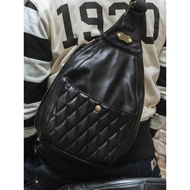 Flo Garage Cycling Messenger Backpack Unisex Imported Cowhide Retro Diamond Pattern Motorcycle Motor