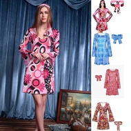 60s 70s Disco Dance Dresses For Women Colorful Print Retro Flared Hippie Bohemia Style Carnival Part