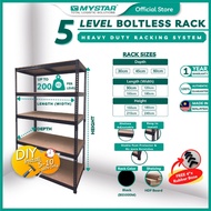 MYSTAR Boltless Rack Medium Duty Series 5 Level 200KG BLACK Fiberboard Shelves Adjustable Rack Stora