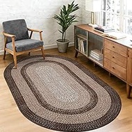 5x8 Oval Living Room Area Rug Washable Modern Border Bedroom Bedside Area Rugs Non Slip Low Pile Din