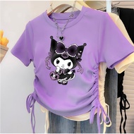 Kuromi Cinnamorol Sanrio Girls' Crop Top Drawstring T-Shirt | Tops 5 6 7 8 9 10 11 12 13 14 Years Ki