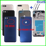Rear Back Battery Cover Housing For Huawei Y6 2018 / Y6 Prime 2018 LCD Front Middle Frame Bezel Back Door Case with LOGO Camera Lens Side Key Button