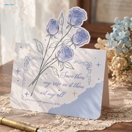 AM|  10Pcs 3D Pop Up Greeting Cards, Handmade Hollow Floral Note Cards, Blue Rose Design, Perfect Fo