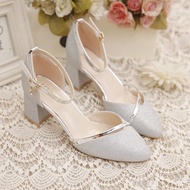 Kasut Kahwin French Women Bridesmaid Wedding Block Heels Shoes for Ladies