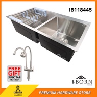 I-BORN Double Bowl Kitchen Sink IB118445 (Silver) Stainless Steel SUS 304 Under Top Mounted Water Si