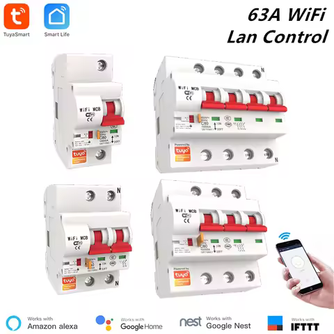 Tuya Smart Circuit Breaker 63A 1P/2P/3P/4P WiFi Smart Circuit Breaker Automatic Switch Overload Shor