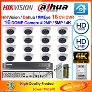 Qi Tech Hik Vision Dahua XMEye CCTV 16-CH HD 2MP / 5MP DVR Recorder + Hard Disk with Infra Red Dome 