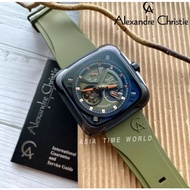 Alexandre Christie | AC 6577MARIPBAGN Automatic Square Men's Watch Green Silicon Strap Embossed with Alexander Christie