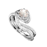 14k白金鑽石鑽胚馬蹄蓮結婚戒指組合 海芋花原石密鑲求婚戒指套裝