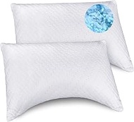 Wenqik 2 Pieces Memory Foam Pillows Bed Pillow for Stomach Side Back Sleepers Cooling Pillow for Neck and Shoulder Pain Customizable Firm Gel Pillows with Adjustable Filling, Queen Size