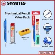 Stabilo 3555 3557 Mechanical Pencil Value Set 0.5mm / 0.7mm Free Leads And Eraser 35553206P2 / 35573