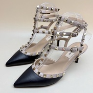 Valentino/華倫天奴 黑金鉚釘三環高跟鞋 36碼