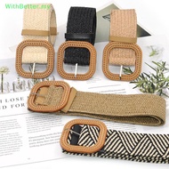 WithBetter   Summer Women Elastic Woven Belt Square Buckle Vintage Boho Straw Belt Dress Belt   MY