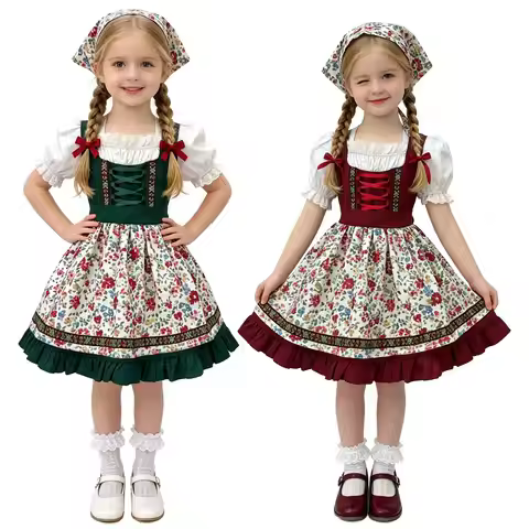 Halloween Girls Bavaria Dirndl Floral Dress Germany Munich Oktoberfest Children's Performance Outfit