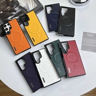 Suitable for Samsung S24 Plain Leather Phone Case MagSafe Magnetic S25Ultra Contrast Color 22 Protec
