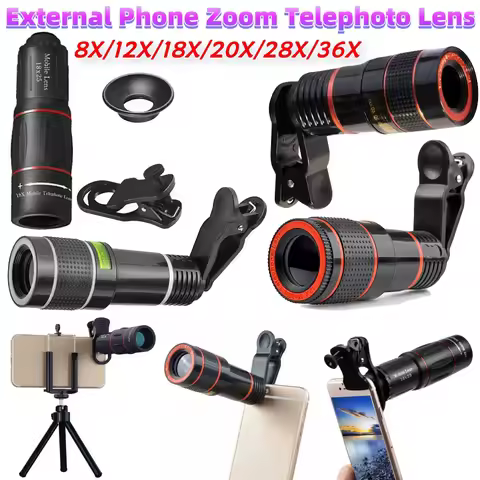 Universal HD 8/12/18/20/28/36X Optical Zoom Camera External Telephoto Lens with Clip Smartphone Came