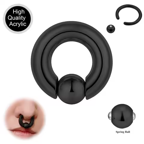 ZS 1PC Acrylic Hoop Septum Ring Black Color CBR/BCR Closure Ball Nose Ring Large Big Gauge Earrings