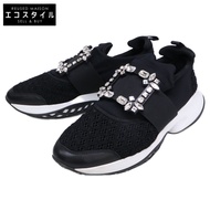 二手 Roger Vivier VIV' RUN RVW50624180KOTB999 Vivlan Bijoux Truss Buckle 橡膠鞋底織物運動鞋，尺寸 39 1/2