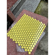 Yellow round mosaic tiles. Round yellow ceramic mosaic tiles with glossy glaze